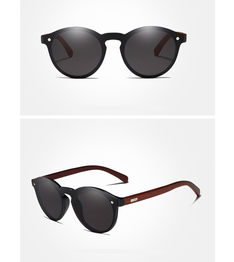 Men's Wooden Frame Round Shaped Sunglasses